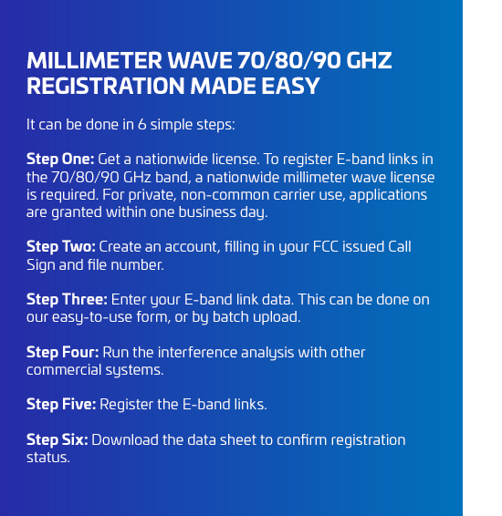 Milimeter Wave 70/80/90 Registration Made Easy